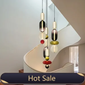 Colorful Glass Pendant Lights for Stairs Bedroom Kitchen Hotel Shop Restaurant Hanging Lamp Ceiling Chandeliers Led Modern
